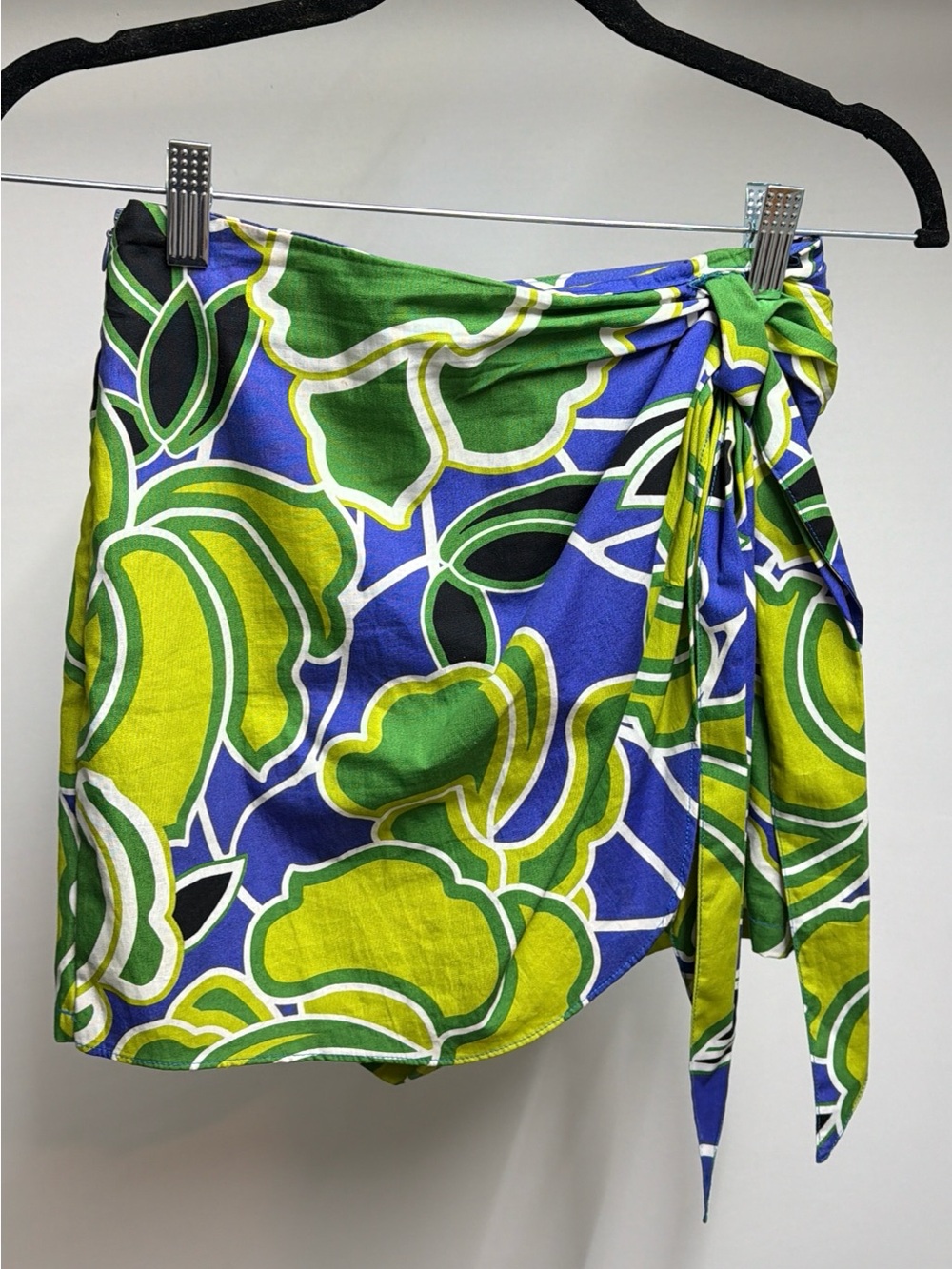 ZARA Printed Pareo Skort Wrap Mini Skirt Shorts Green Blue Floral Size M